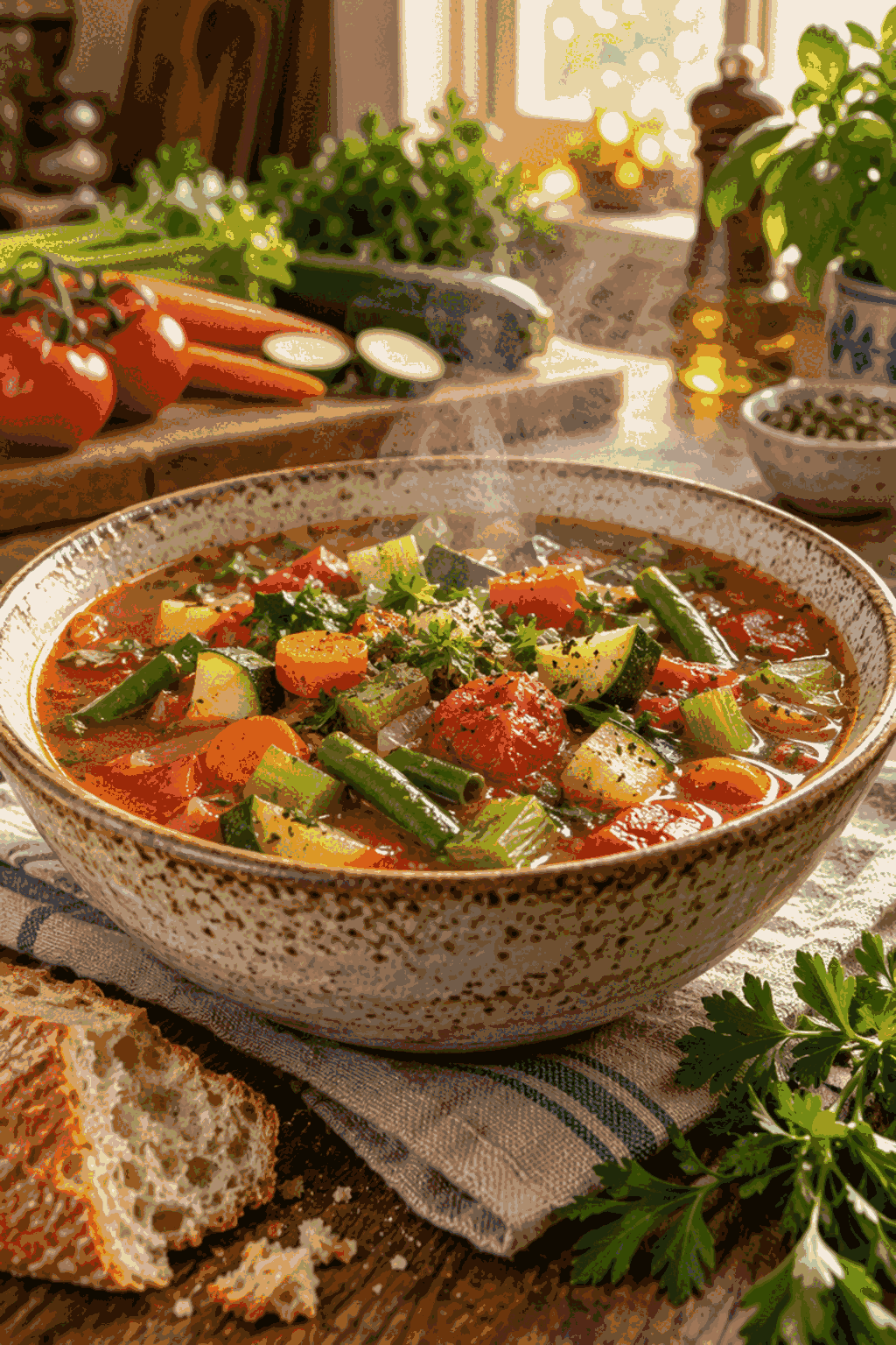 vegetable soup simmering in a pot