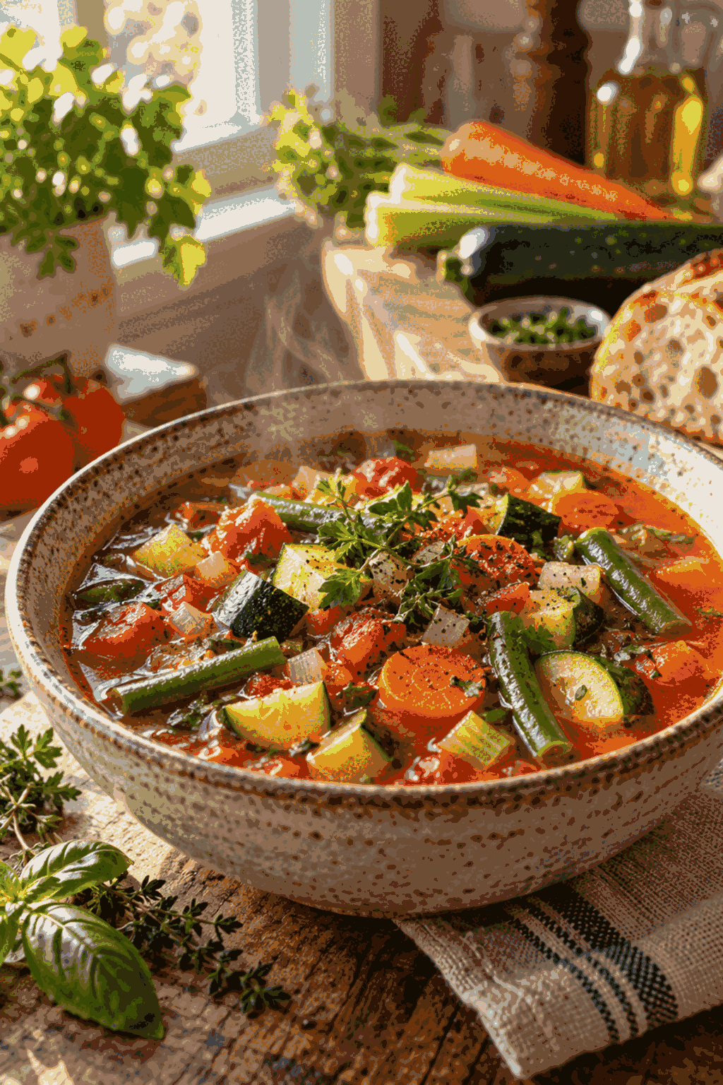 finished 30-minute vegetable soup served hot