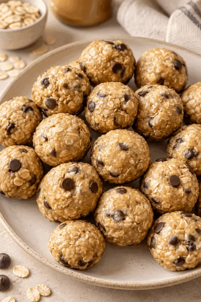 4 ingredient energy oatmeal balls on a plate