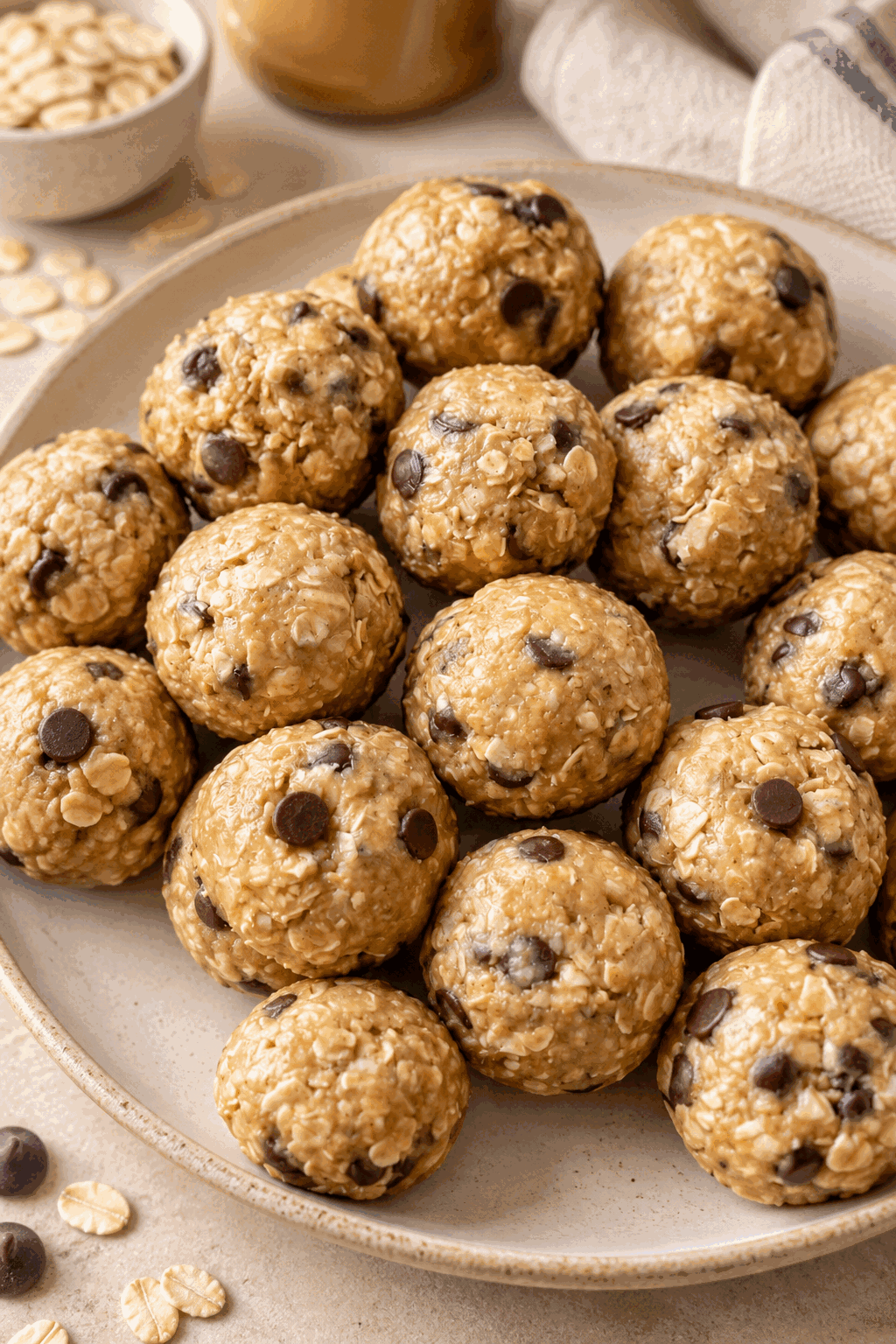 4 ingredient energy oatmeal balls on a plate