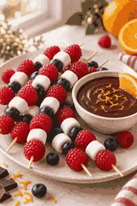 Finished 4th july fruit skewers with chocolate orange sauce