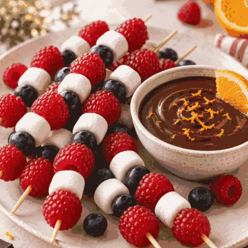 Finished 4th july fruit skewers with chocolate orange sauce