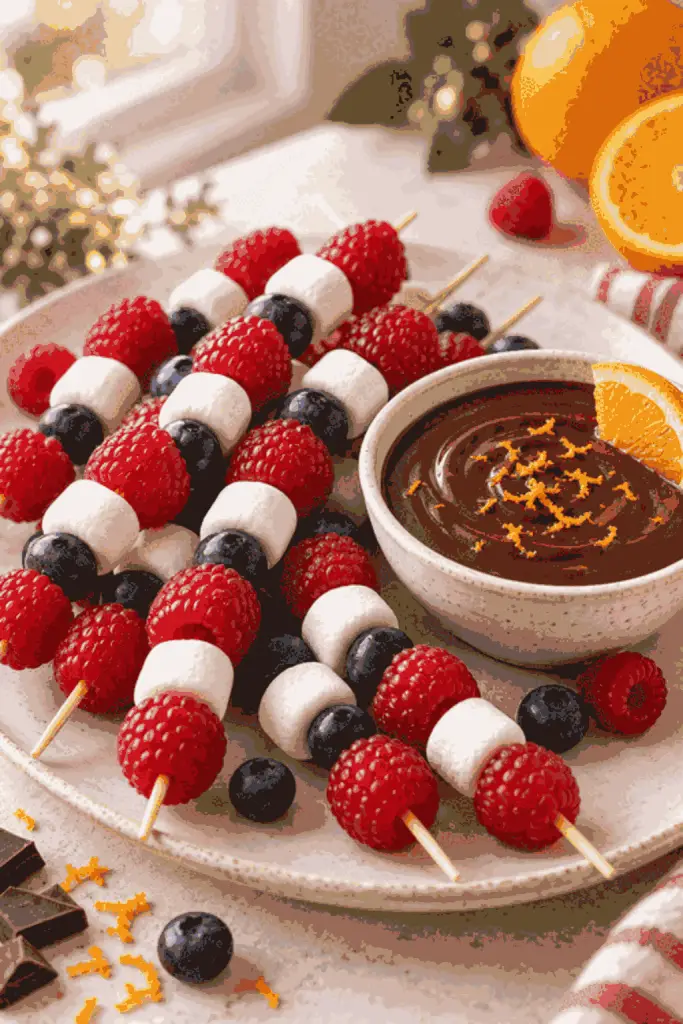 Finished 4th july fruit skewers with chocolate orange sauce