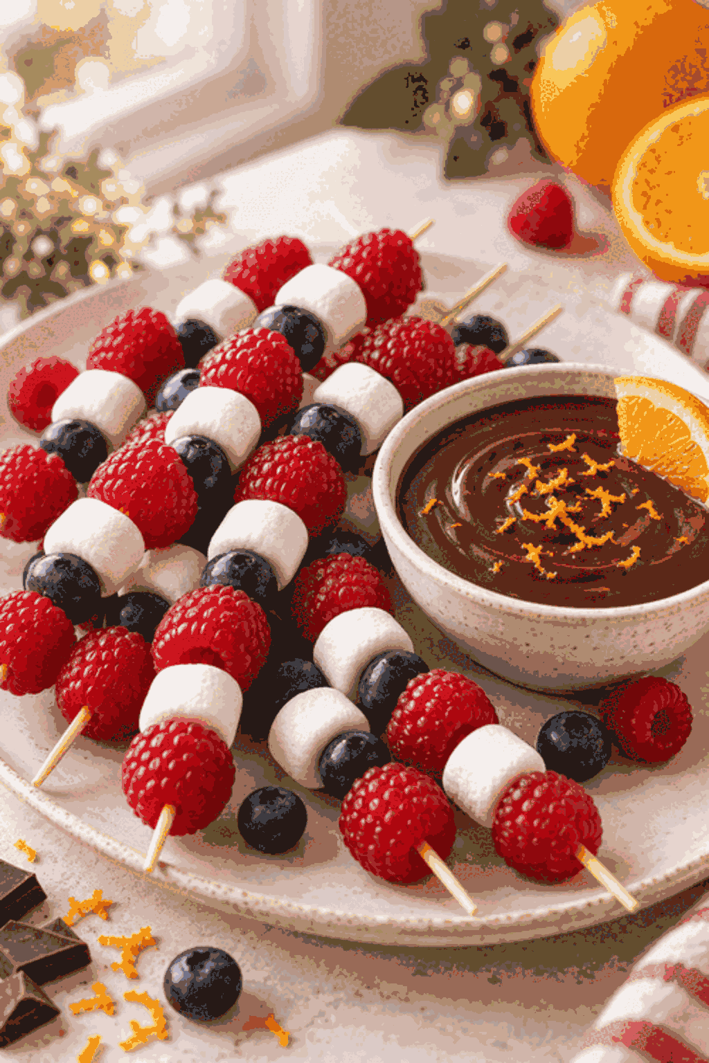 Finished 4th july fruit skewers with chocolate orange sauce