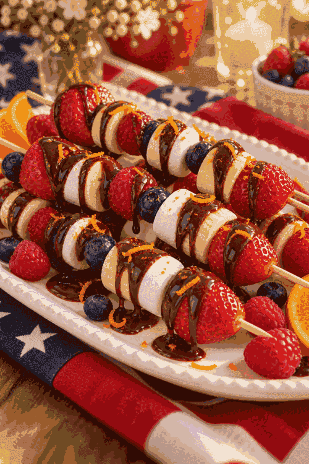 Finished 4th july fruit skewers with chocolate orange sauce