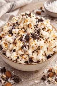 almond joy popcorn finished dish