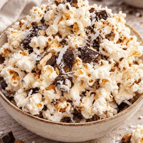 almond joy popcorn finished dish