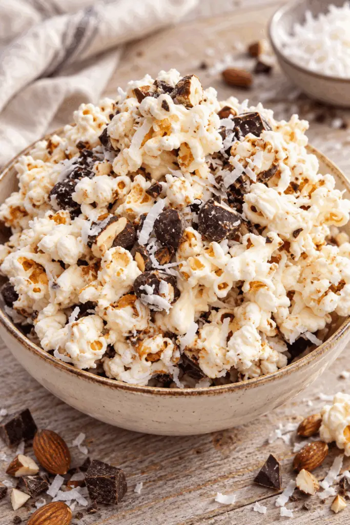 almond joy popcorn finished dish