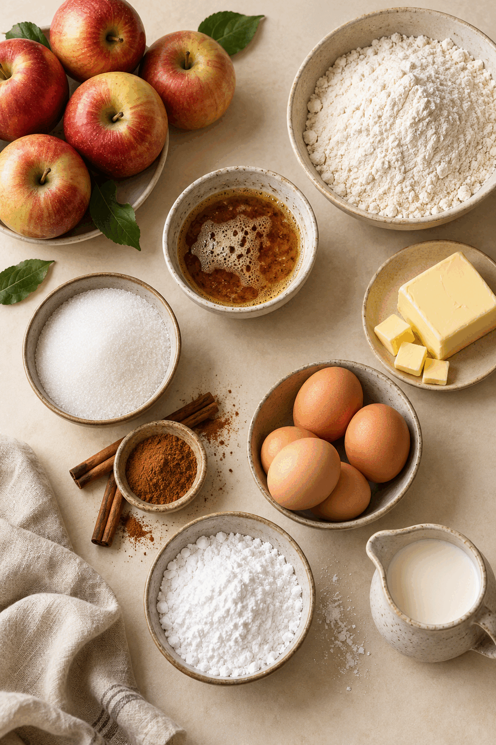 ingredients for apple cake with browned butter frosting