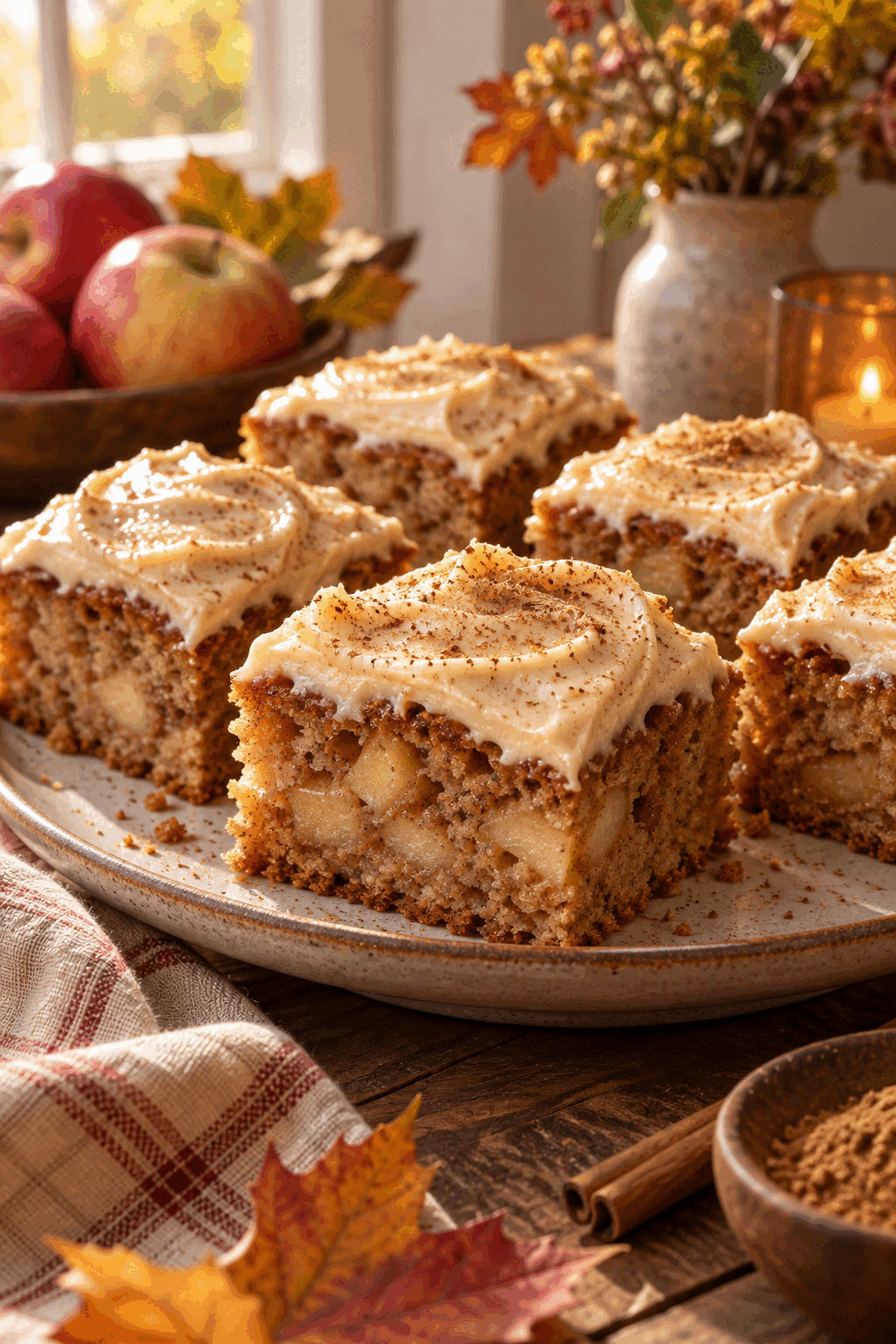 apple cake with browned butter frosting finished squares