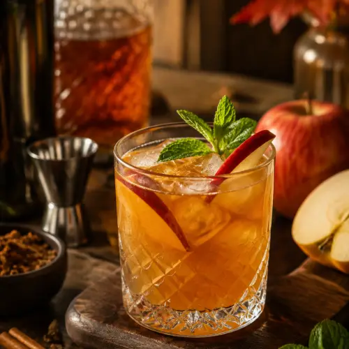 apple cider bourbon smash finished and ready to serve