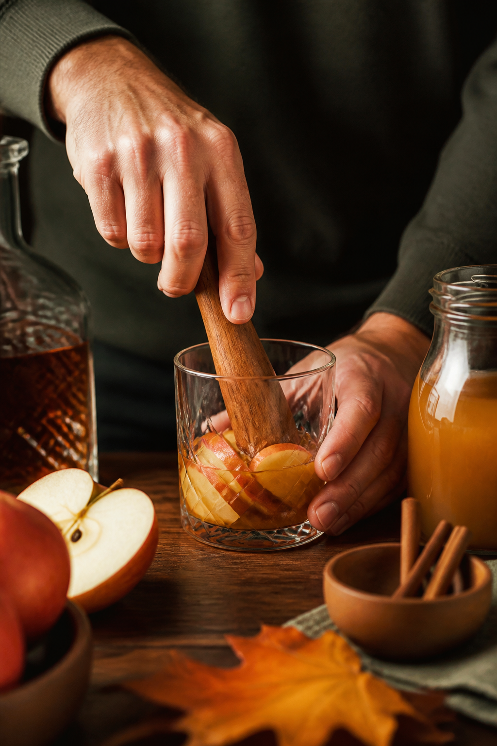 Preparing apple cider bourbon smash step by step