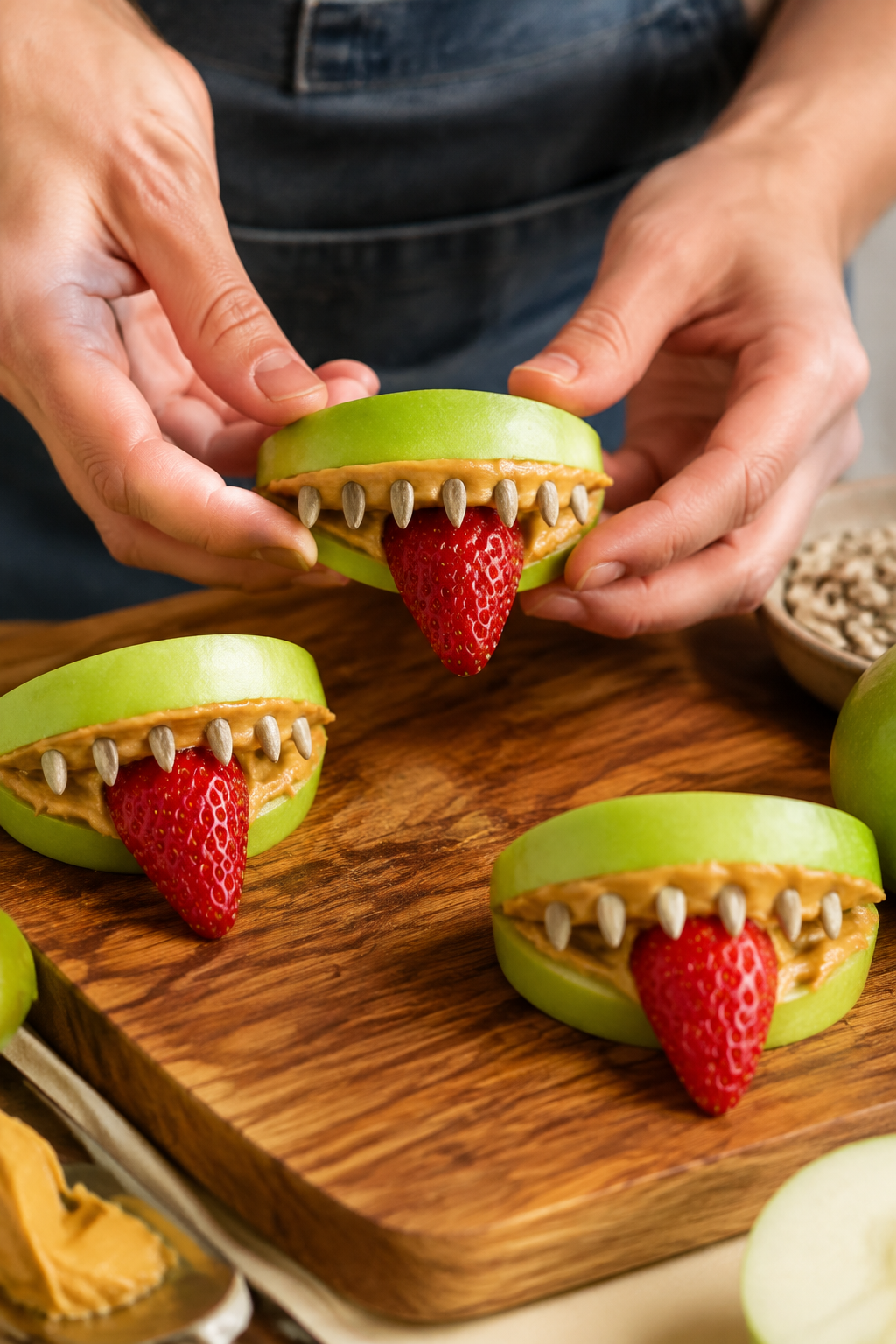 Preparing apple monster mouths step by step