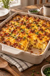 Bacon egg cheese breakfast casserole finished dish