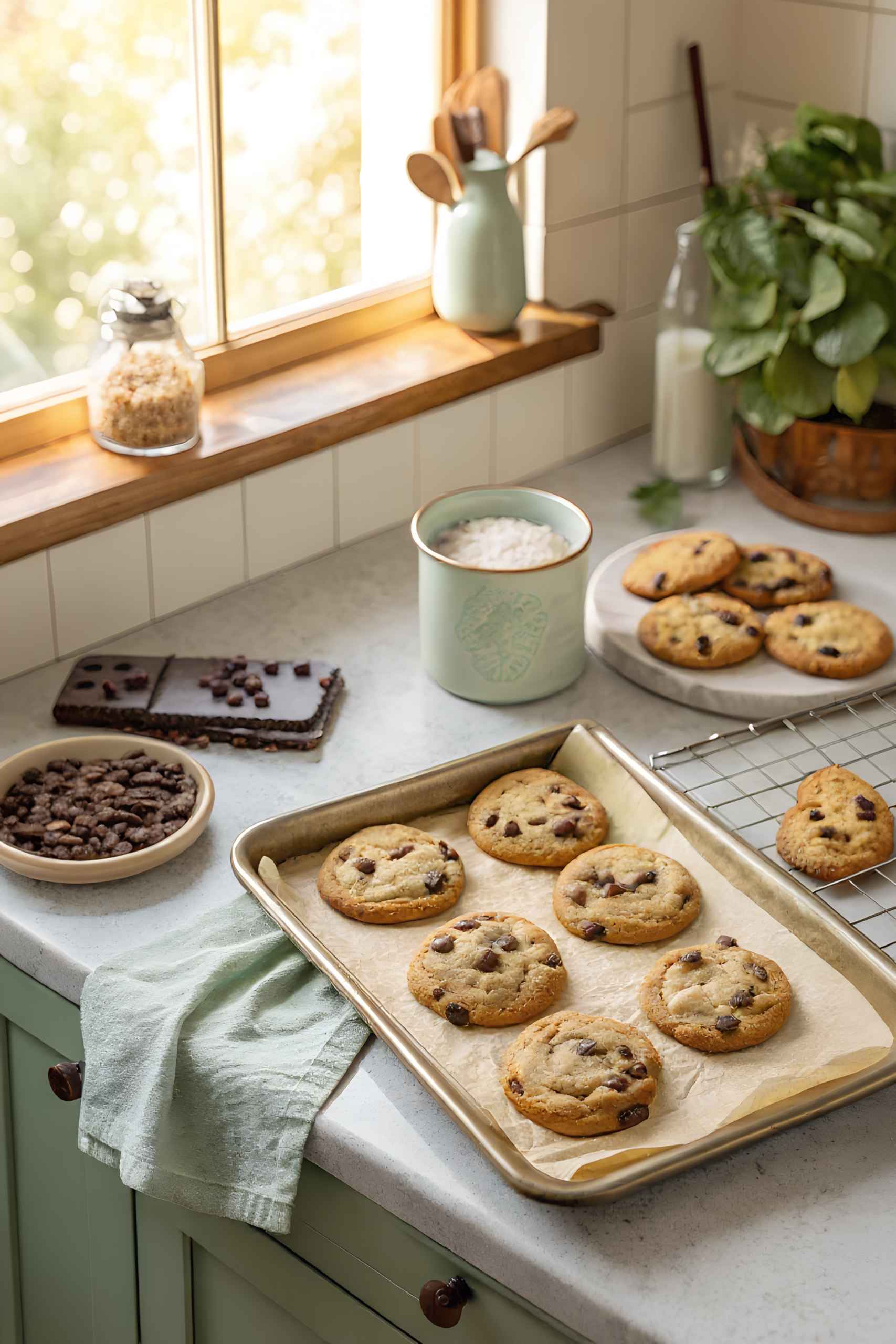 bakery style chocolate chip cookies finished dish