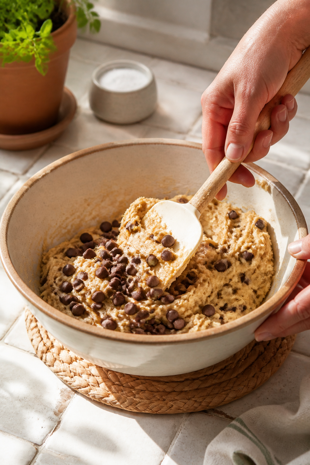 bakery style chocolate chip cookies preparation in progress