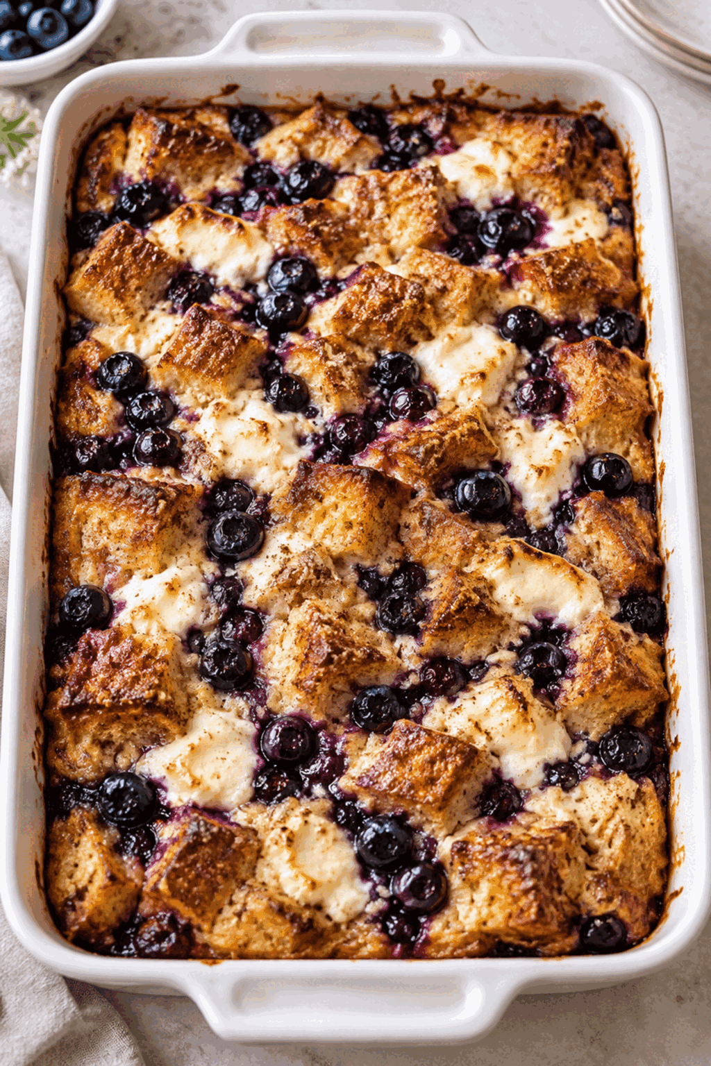 blueberry cream cheese french toast casserole finished dish