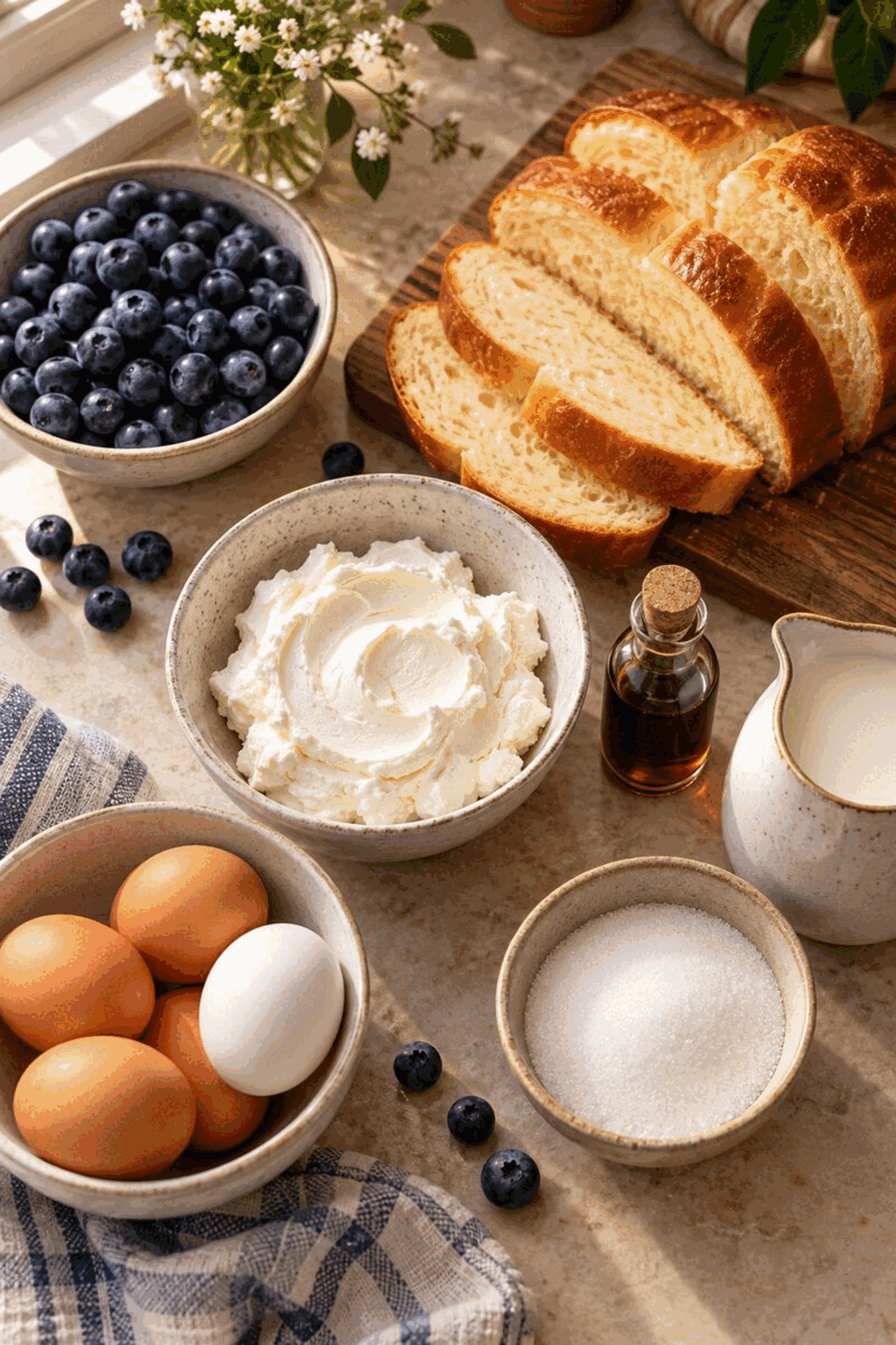 ingredients for blueberry cream cheese stuffed French toast