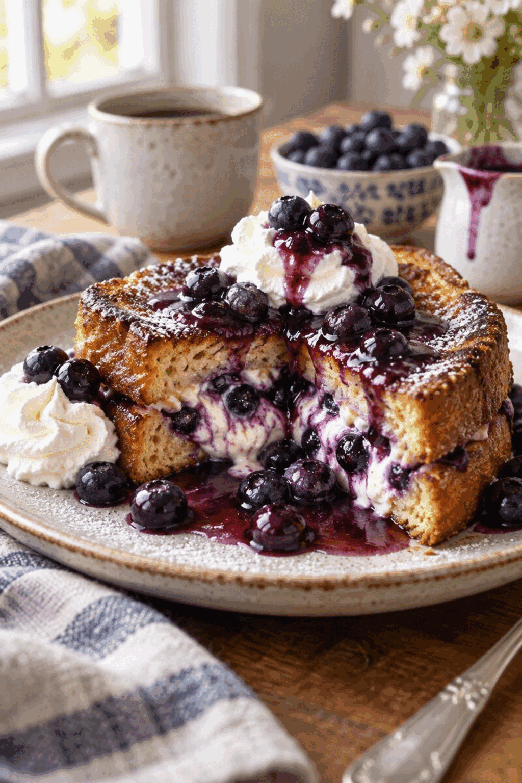finished blueberry cream cheese stuffed French toast