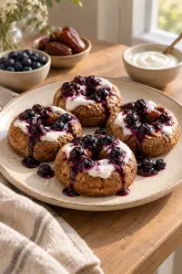 Breakfast doughnuts with blueberries and yoghurt