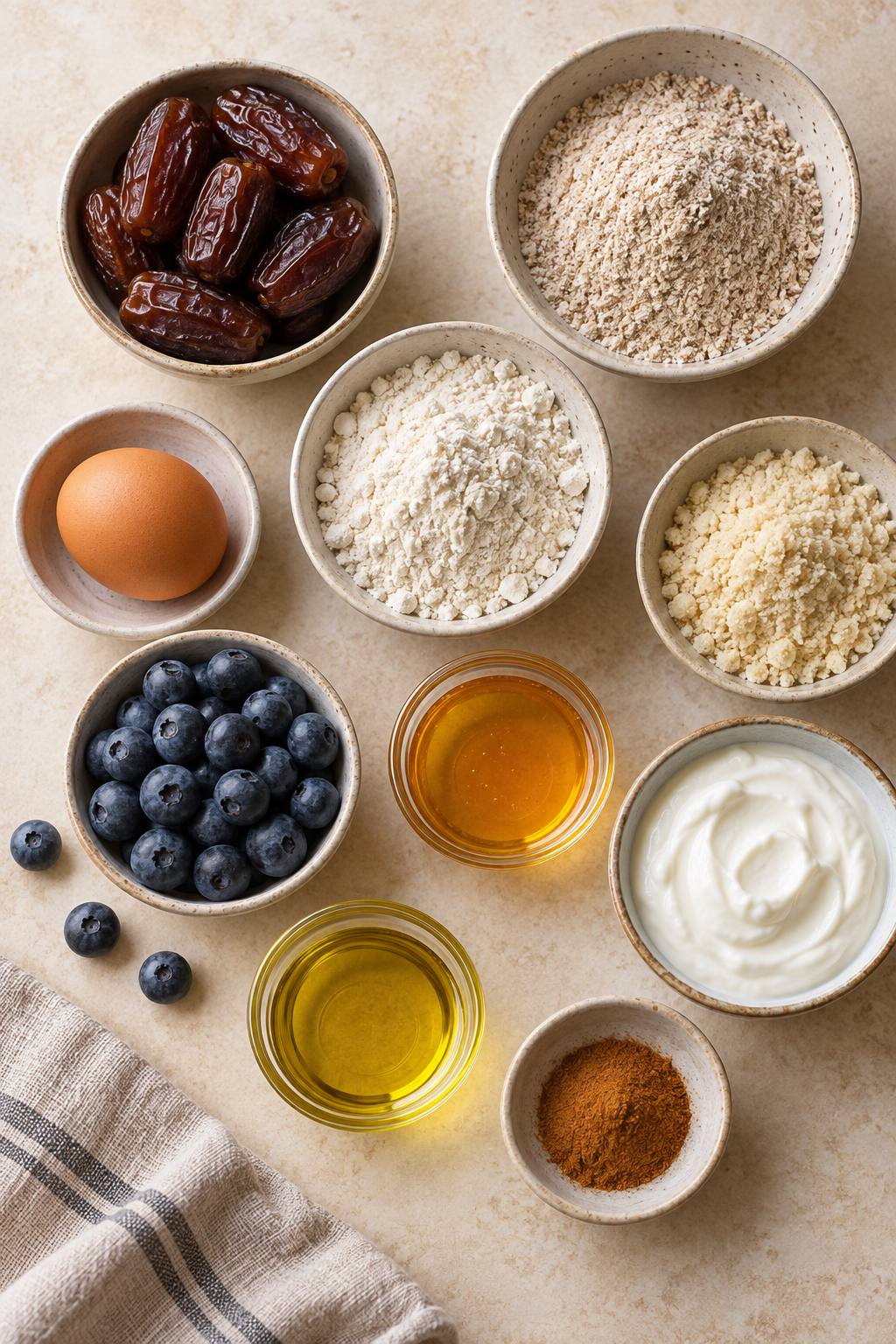 Ingredients for breakfast doughnuts arranged for cooking