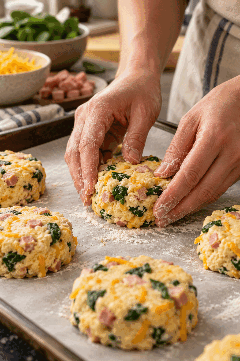 breakfast protein biscuit dough being shaped