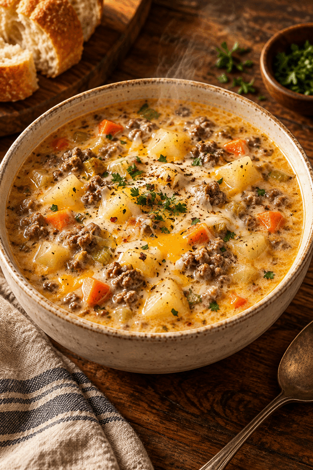 cheeseburger soup finished dish