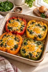 Cheesy egg stuffed peppers finished dish