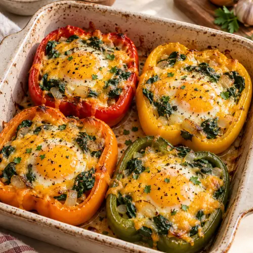 Cheesy egg stuffed peppers finished dish