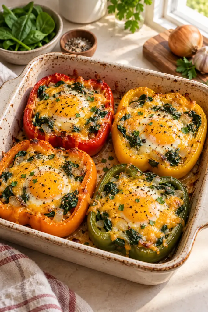 Cheesy egg stuffed peppers finished dish