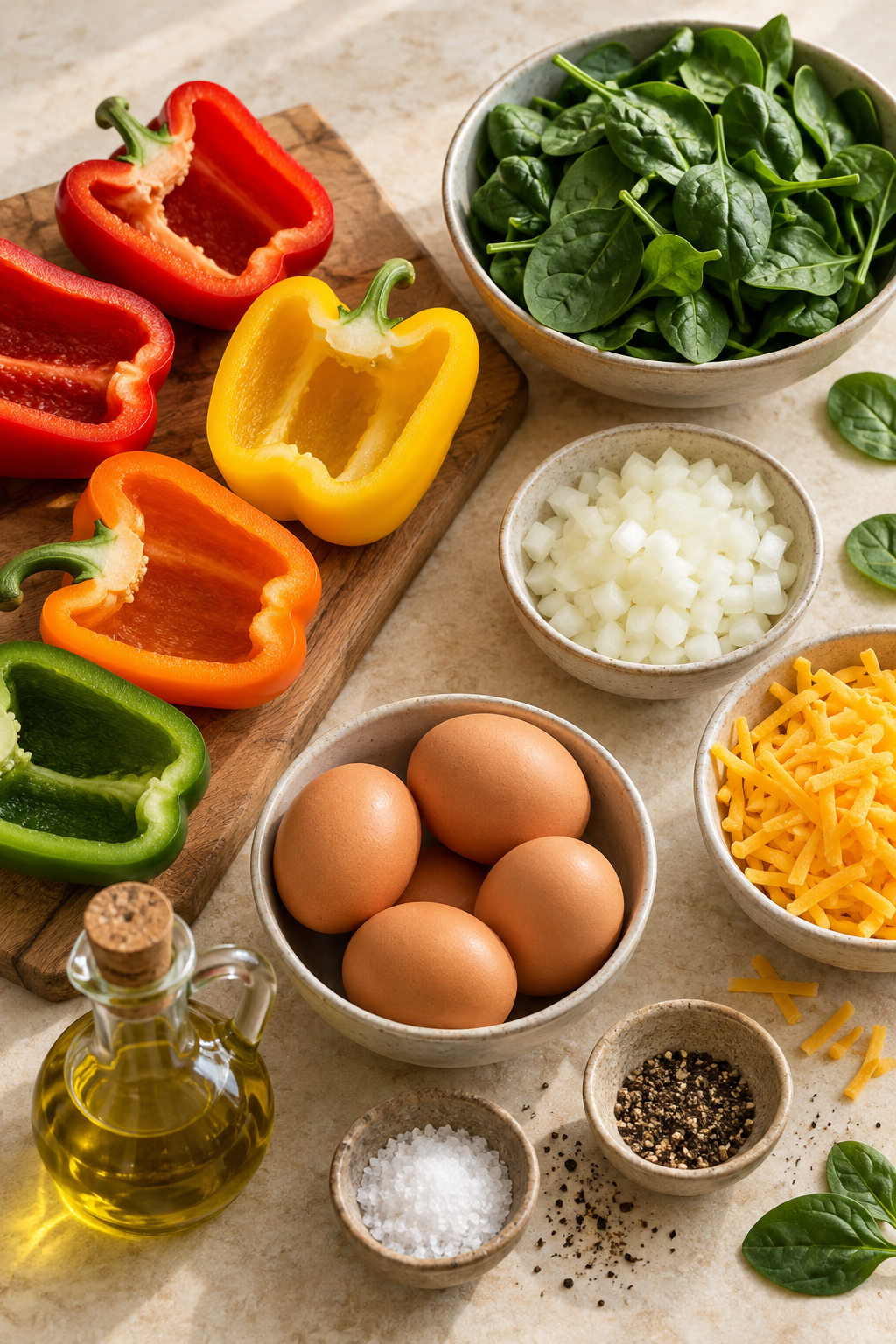 Ingredients for cheesy egg stuffed peppers