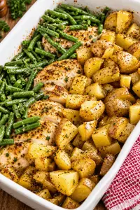 chicken green beans and potatoes finished dinner