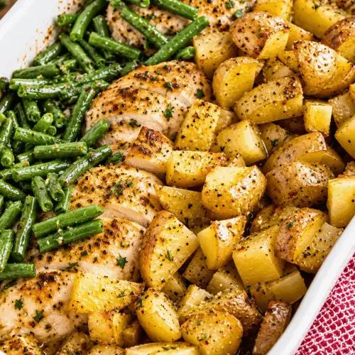 chicken green beans and potatoes finished dinner