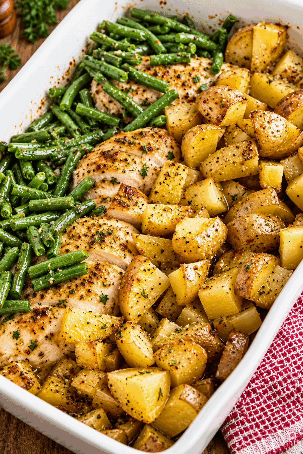 chicken green beans and potatoes finished dinner