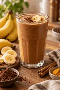 chocolate banana shake in a chilled glass