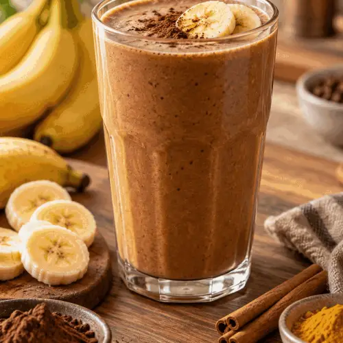 chocolate banana shake in a chilled glass
