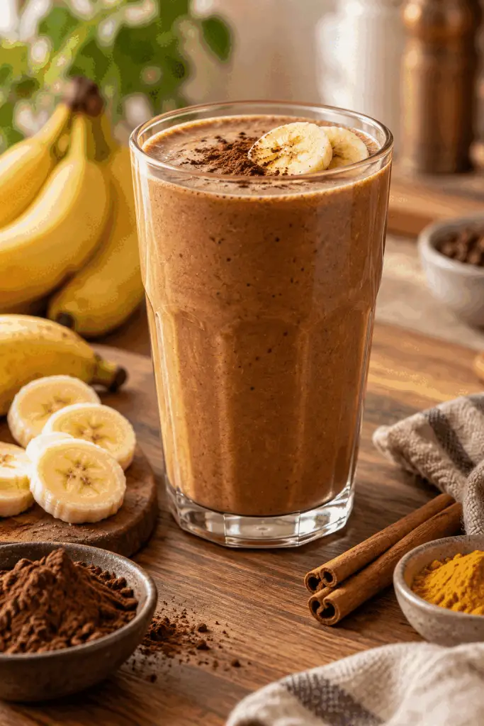 chocolate banana shake in a chilled glass