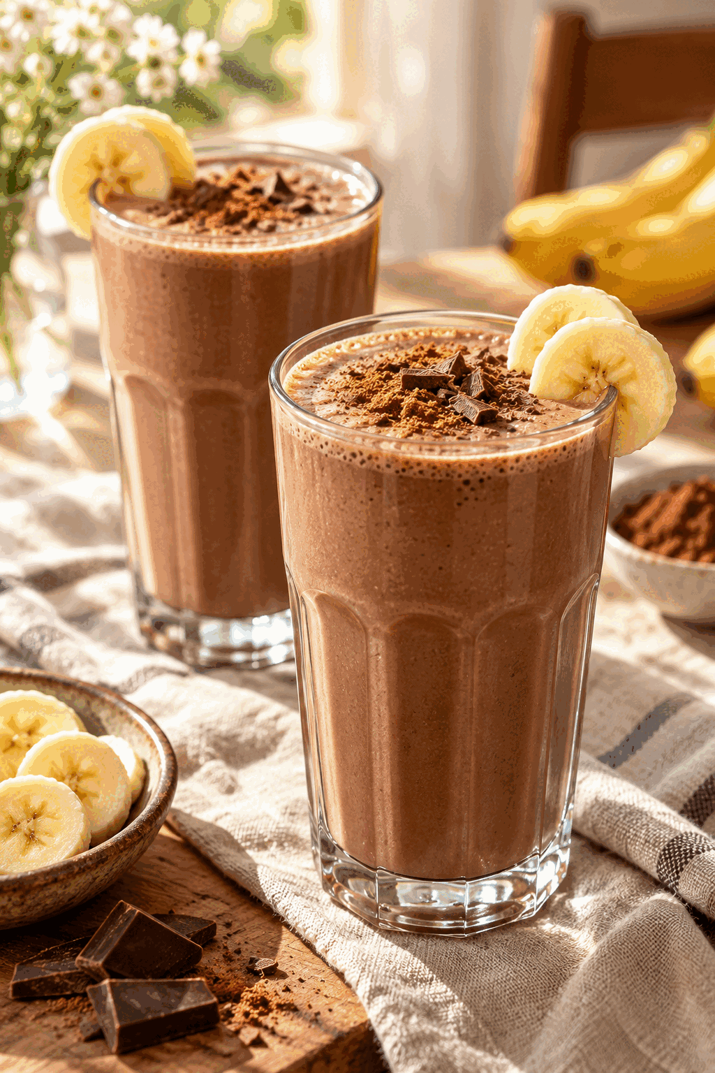creamy chocolate banana shake ready to serve