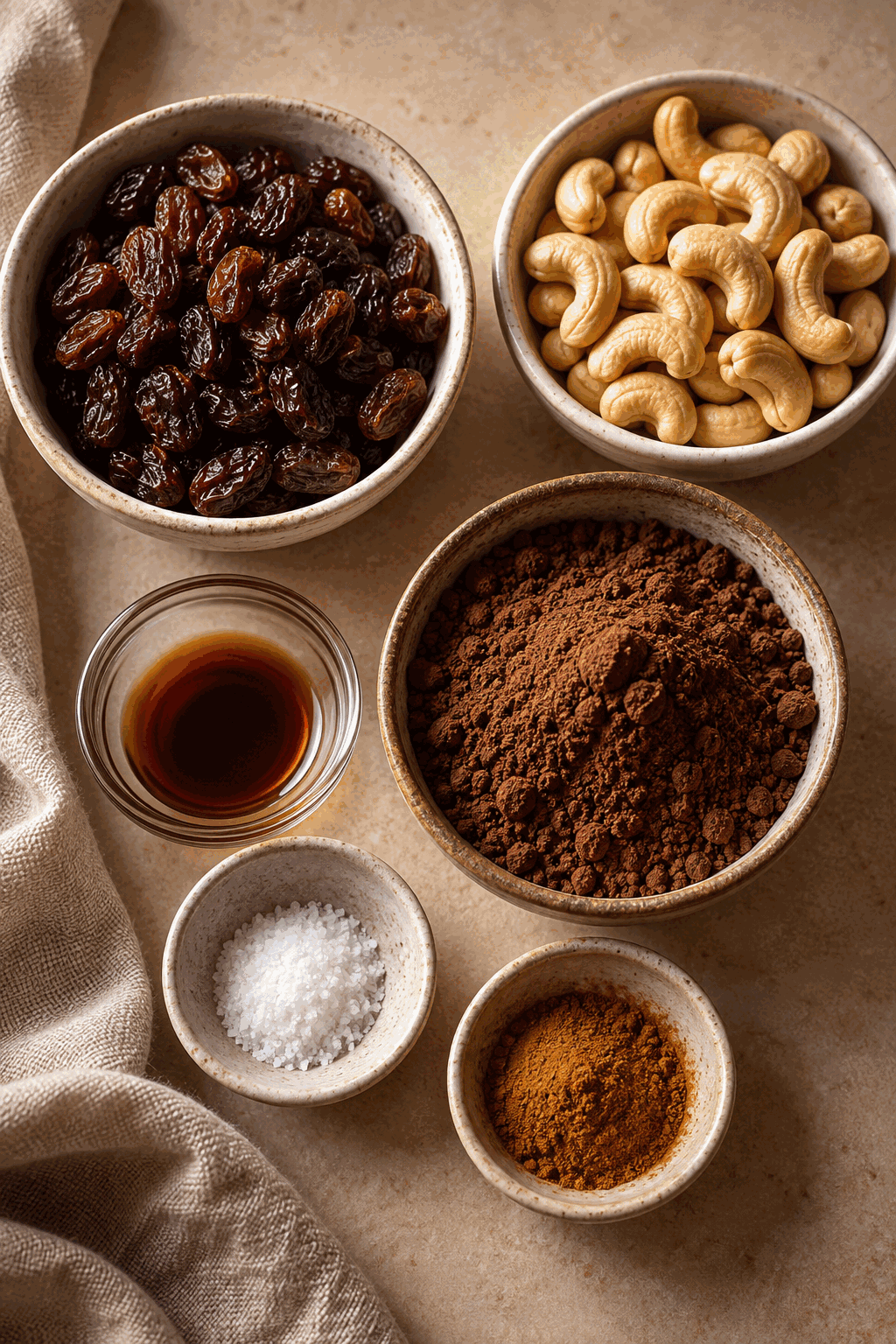 Ingredients for chocolate brownie energy bites