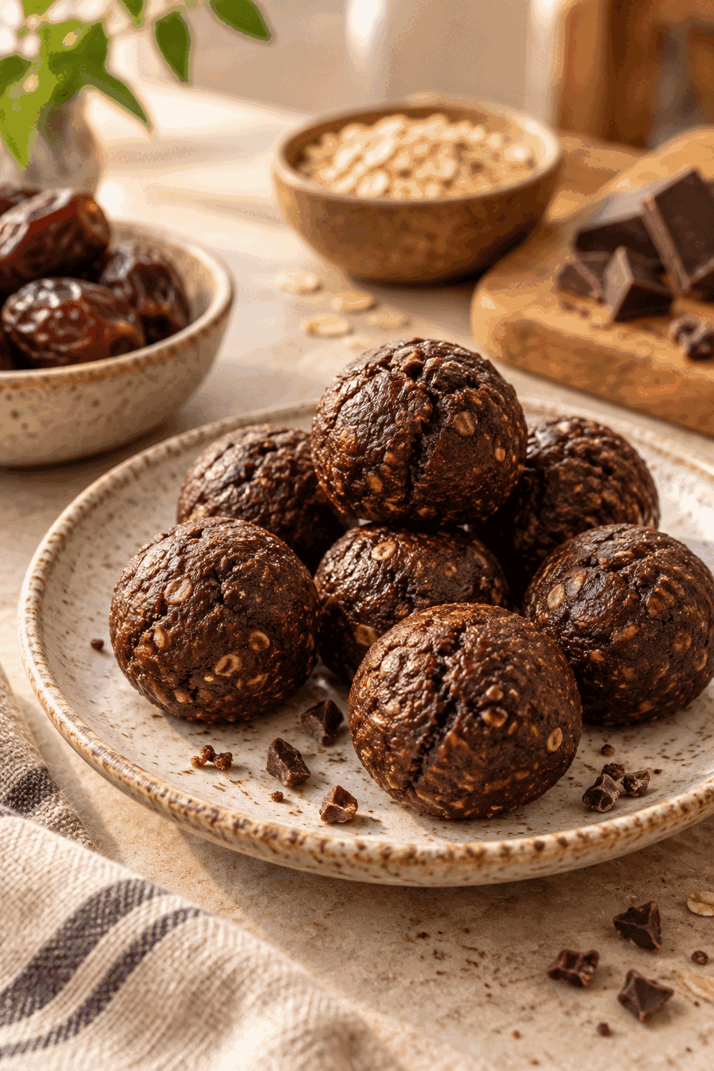 Finished chocolate brownie energy bites ready to serve