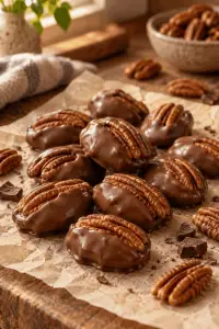 Chocolate covered pecans finished dish