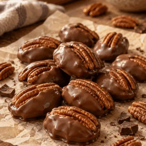 Chocolate covered pecans finished dish