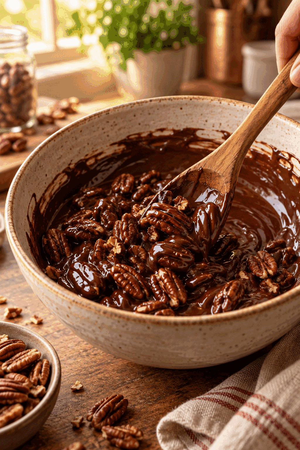 Melting chocolate to coat chocolate covered pecans