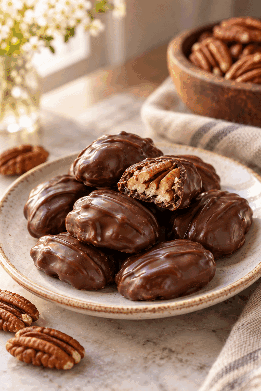Finished chocolate covered pecans