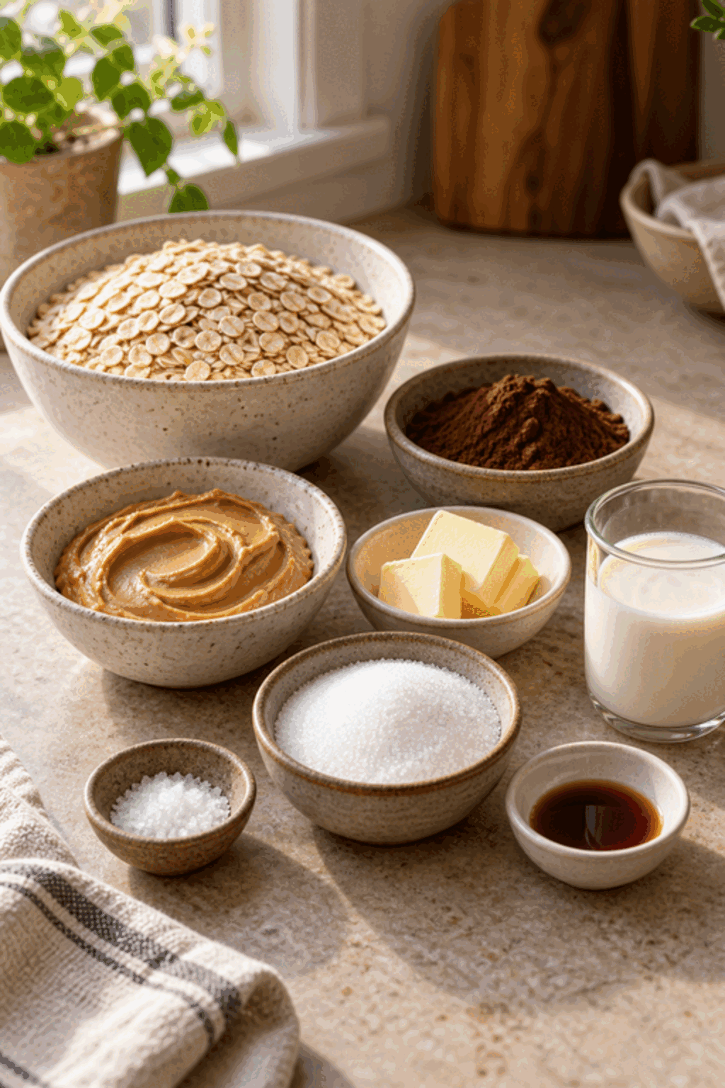 Ingredients for chocolate peanut butter no bake cookies