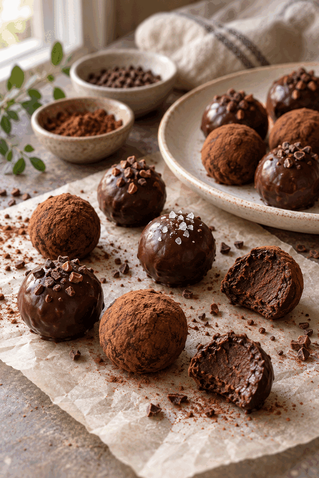 Finished chocolate protein truffles