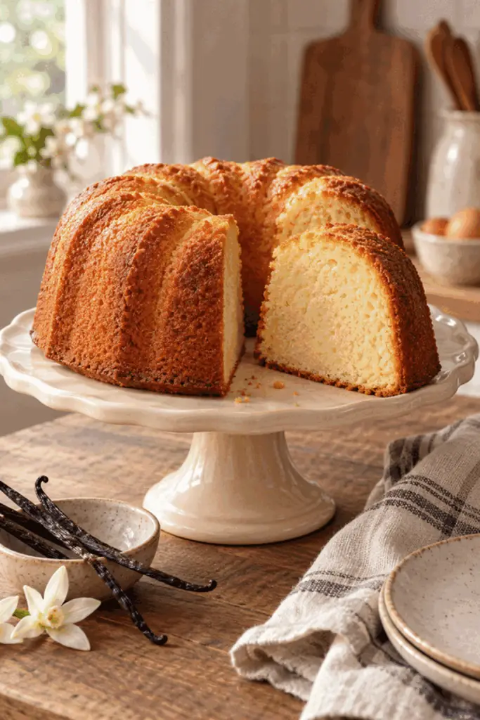 classic pound cake with golden crust