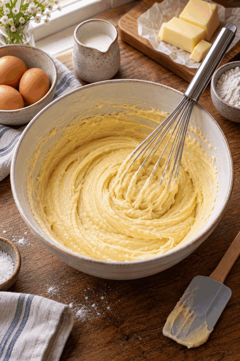 classic pound cake batter being mixed