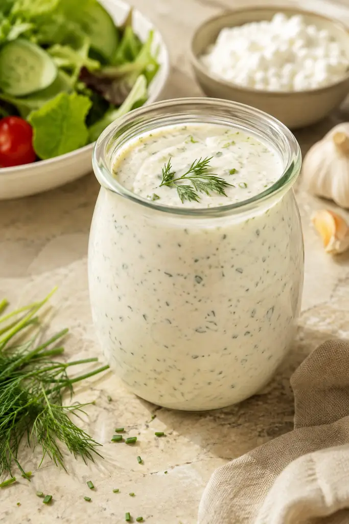 cottage cheese ranch dressing finished and ready to serve