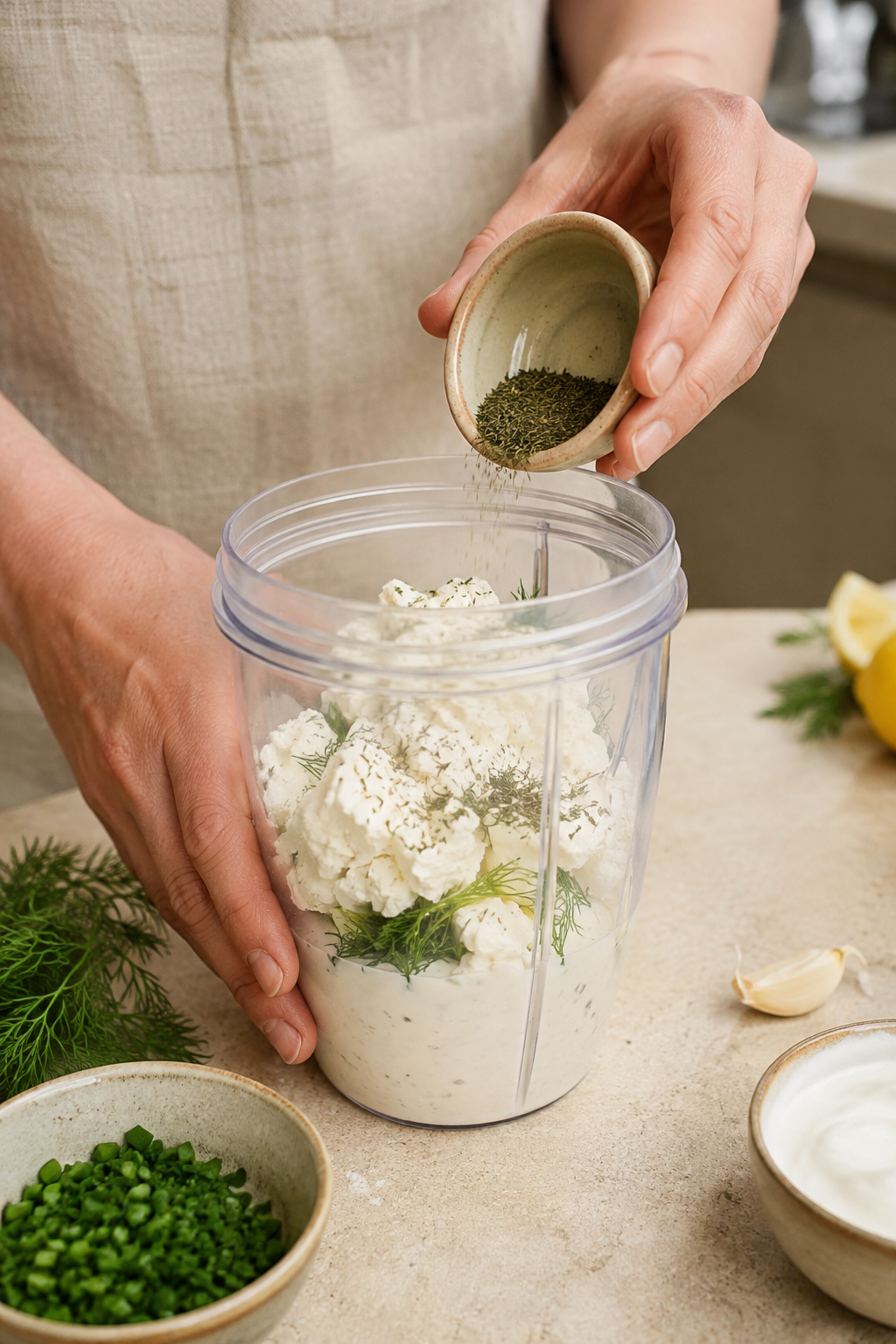Preparing cottage cheese ranch dressing step by step